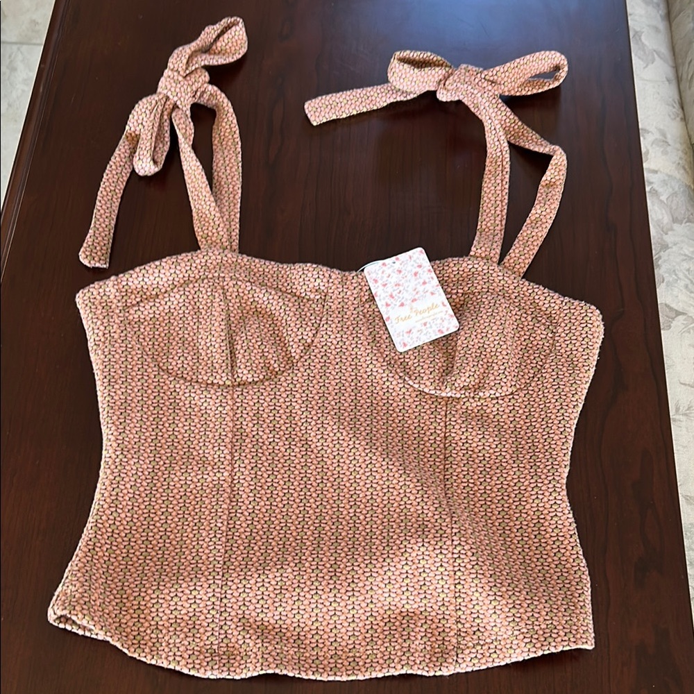 Pink Sleeveless Bustier Tank Top with Tie Front